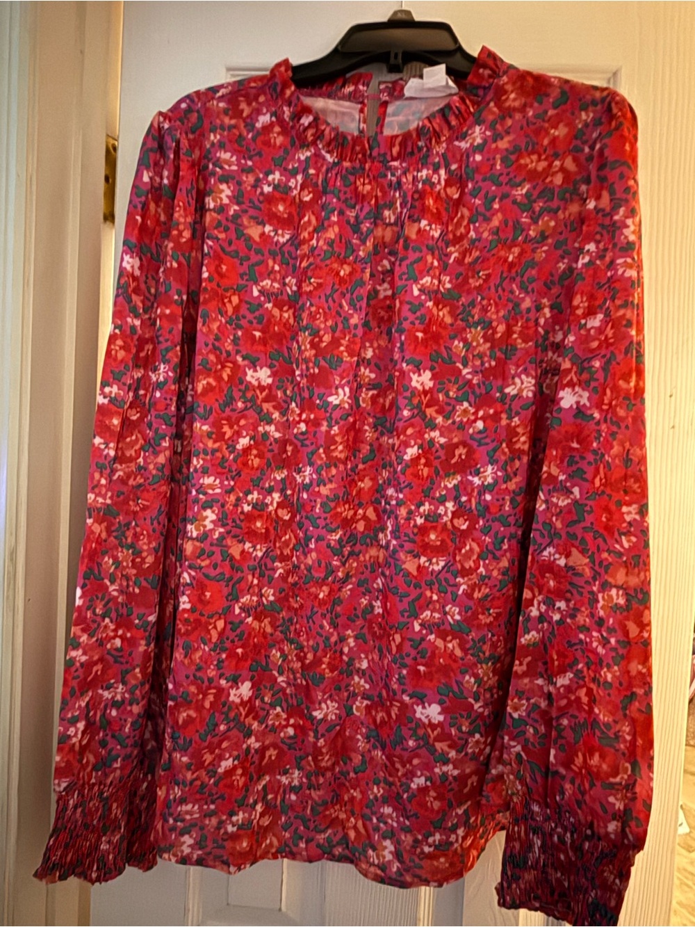 Chic Soul Floral Red Long-Sleeve Blouse
